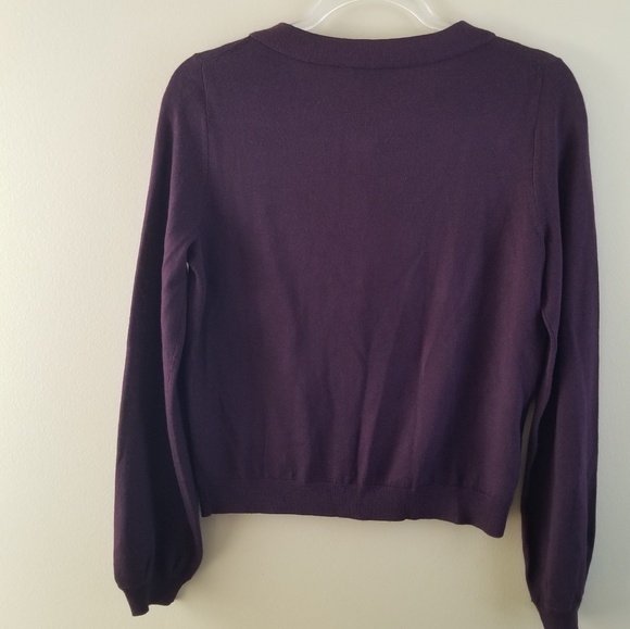 Ann Taylor Eggplant Wool Cardigan, Medium - Picture 4 of 8